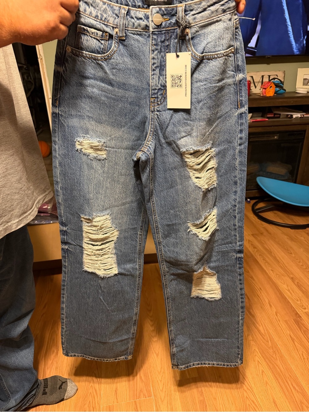 Relaxed Fit Distressed Light Blue Men's Jeans